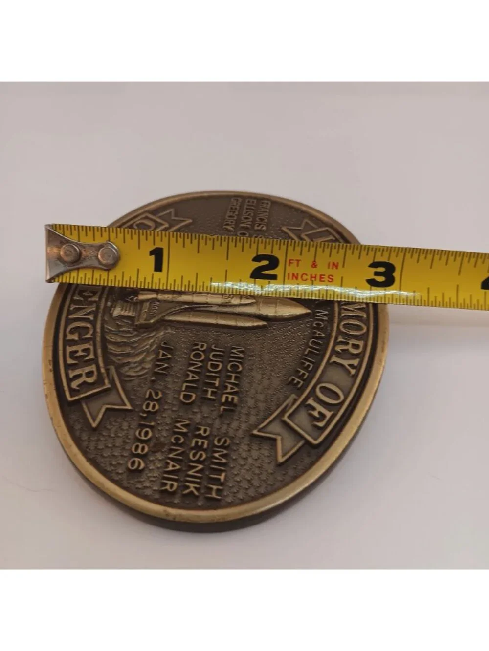Vintage NASA Challenger Space Shuttle Memorial Belt Buckle Brass/Bronze 1986